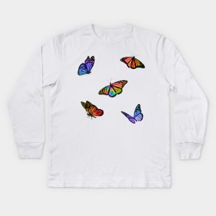 Rainbow Swirl Butterflies Sticker Pack Kids Long Sleeve T-Shirt